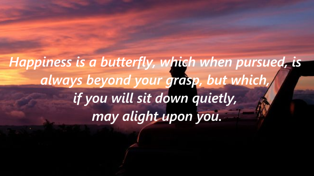 "Happiness is a butterfly, which when pursued, is always beyond your grasp, but which, if you will sit
down quietly, may alight upon you.